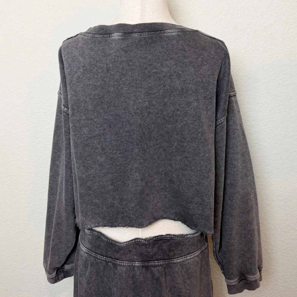 Anthropologie Daily Practice Washed Black Athleisure Skirt Set Size Large